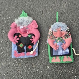 Vintage 80s Soft Sculpture Troll Gnome Potholders Set Kitsch Kitchen Decor